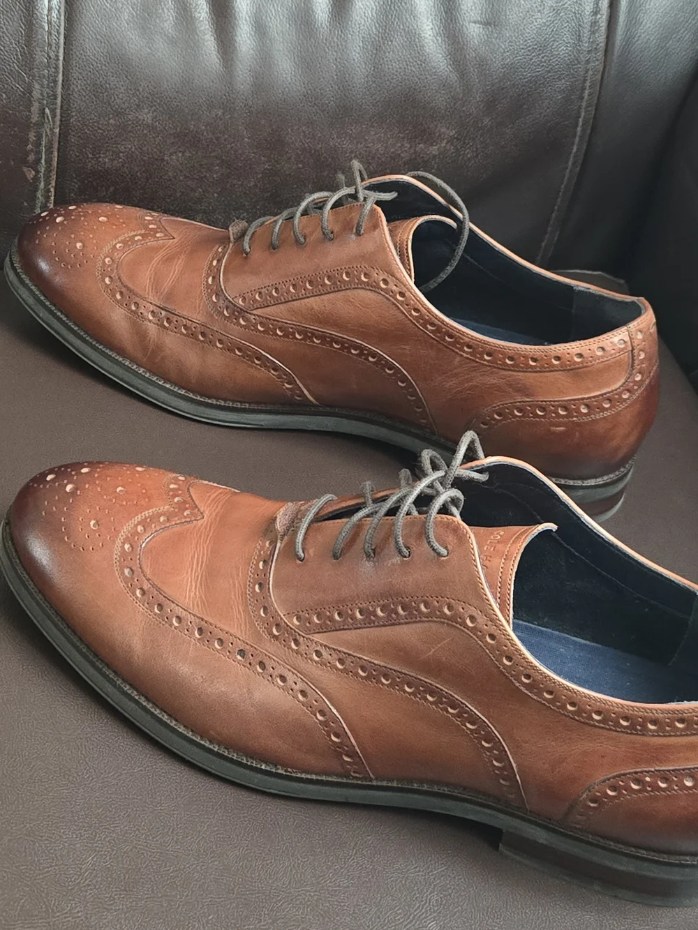 Cole Haan Cognac Brown Leather Wingtip Oxfords